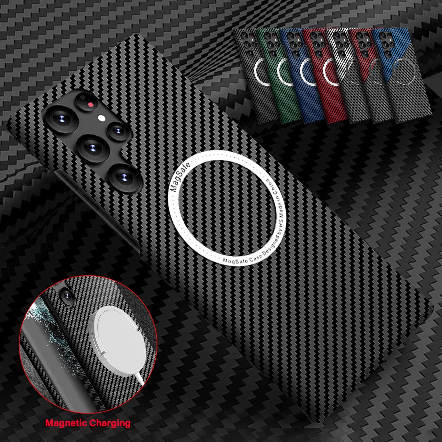 For Samsung Galaxy S25 Ultra S24 S23S22 MagSafe Case Magnetic Carbon Fiber Cover