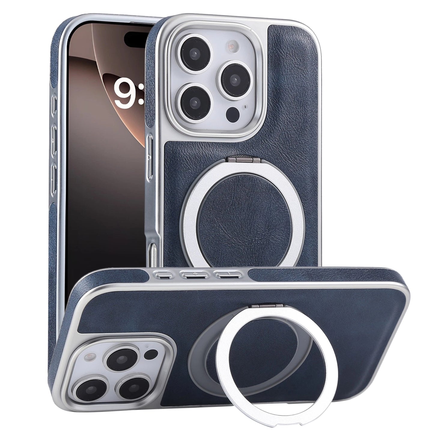 For iPhone 17 Pro Max 16 15 14 13 Shockproof PU Leather Magnetic Ring Stand Case