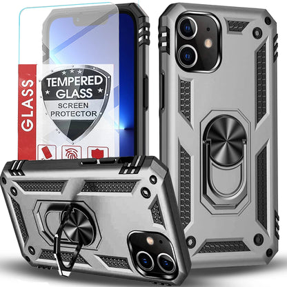 For iPhone 12 Case /12 Pro Max/Mini/ Phone Cover Shockproof Stand + Glass Screen
