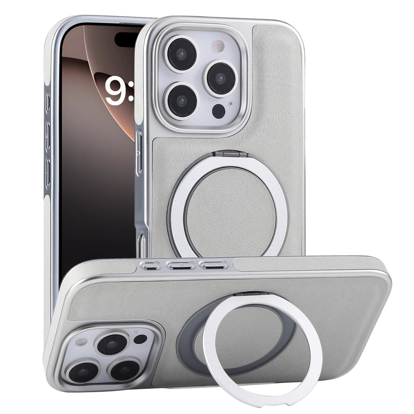 For iPhone 17 Pro Max 16 15 14 13 Shockproof PU Leather Magnetic Ring Stand Case