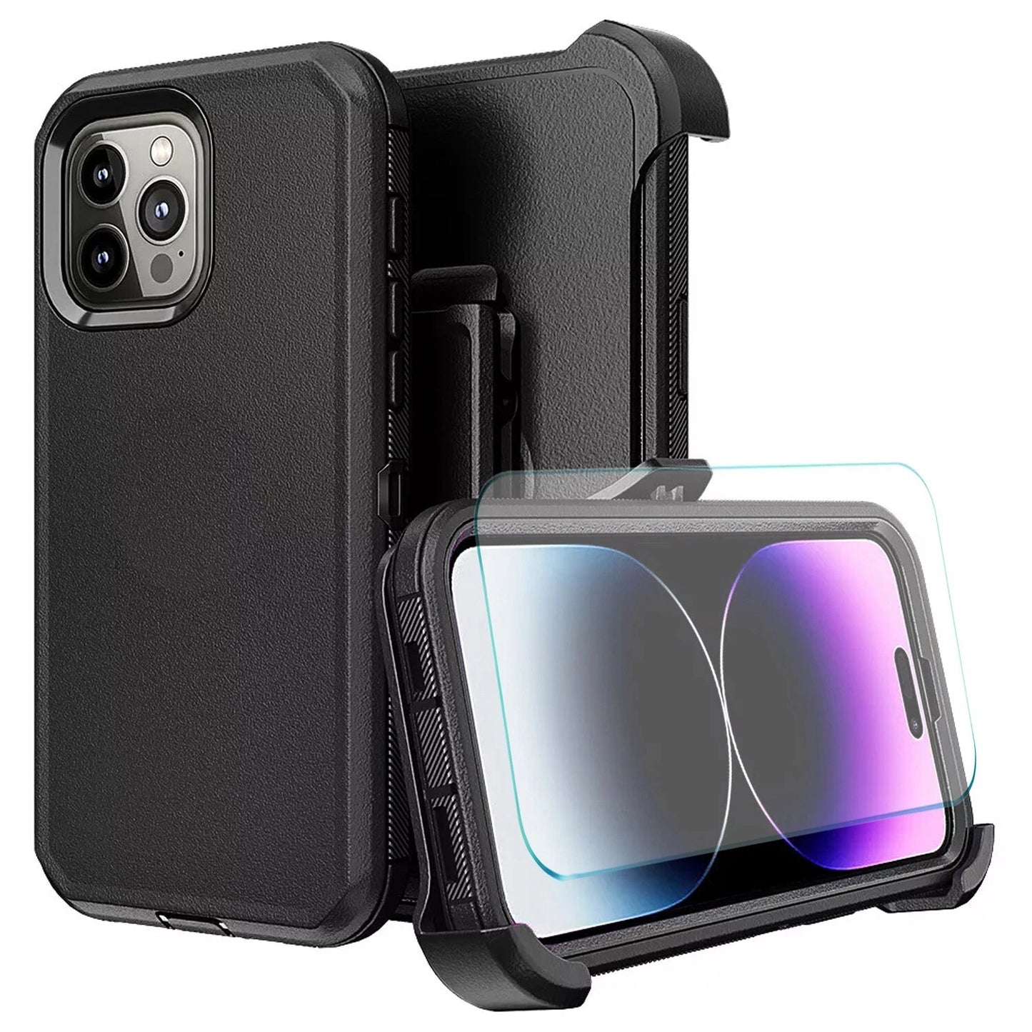 For iPhone 16 Pro Max Case 15 14 13 Phone Cover Shockproof Holster Screen Glass
