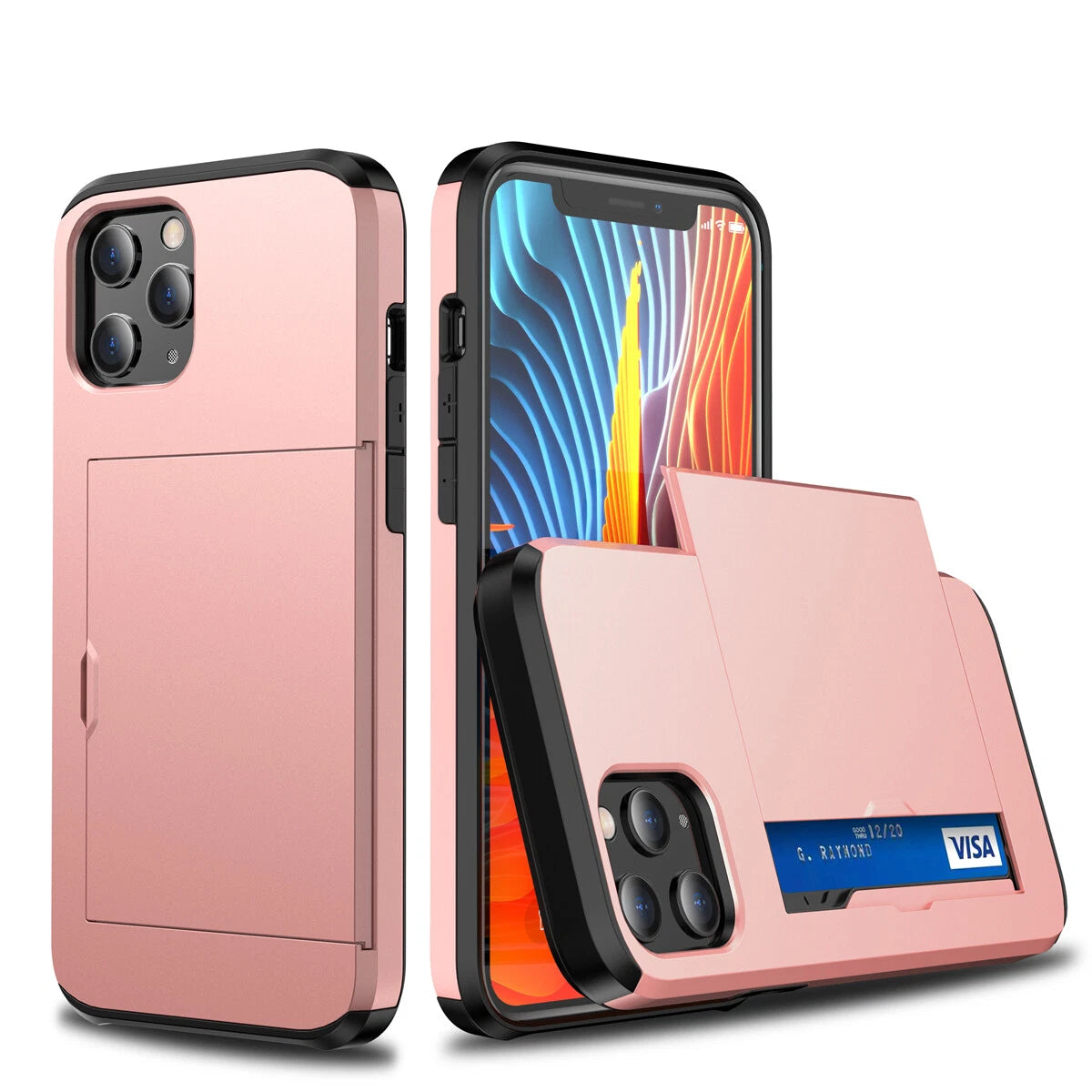 Slide Wallet Case Card Holder For iPhone 14 13 12 11 15 Pro Max X 7 8 Slim Cover