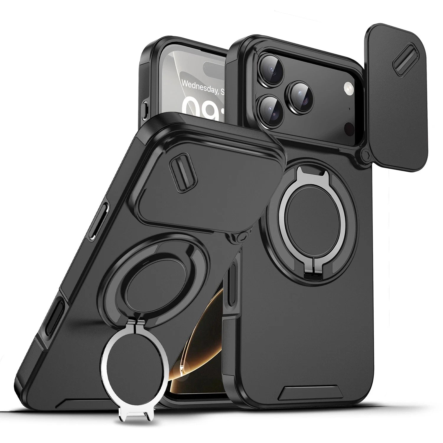 For iPhone 17 16 Pro Max 15 14 13 12 11 Rugged Magnetic Case w Ring Camera Cover