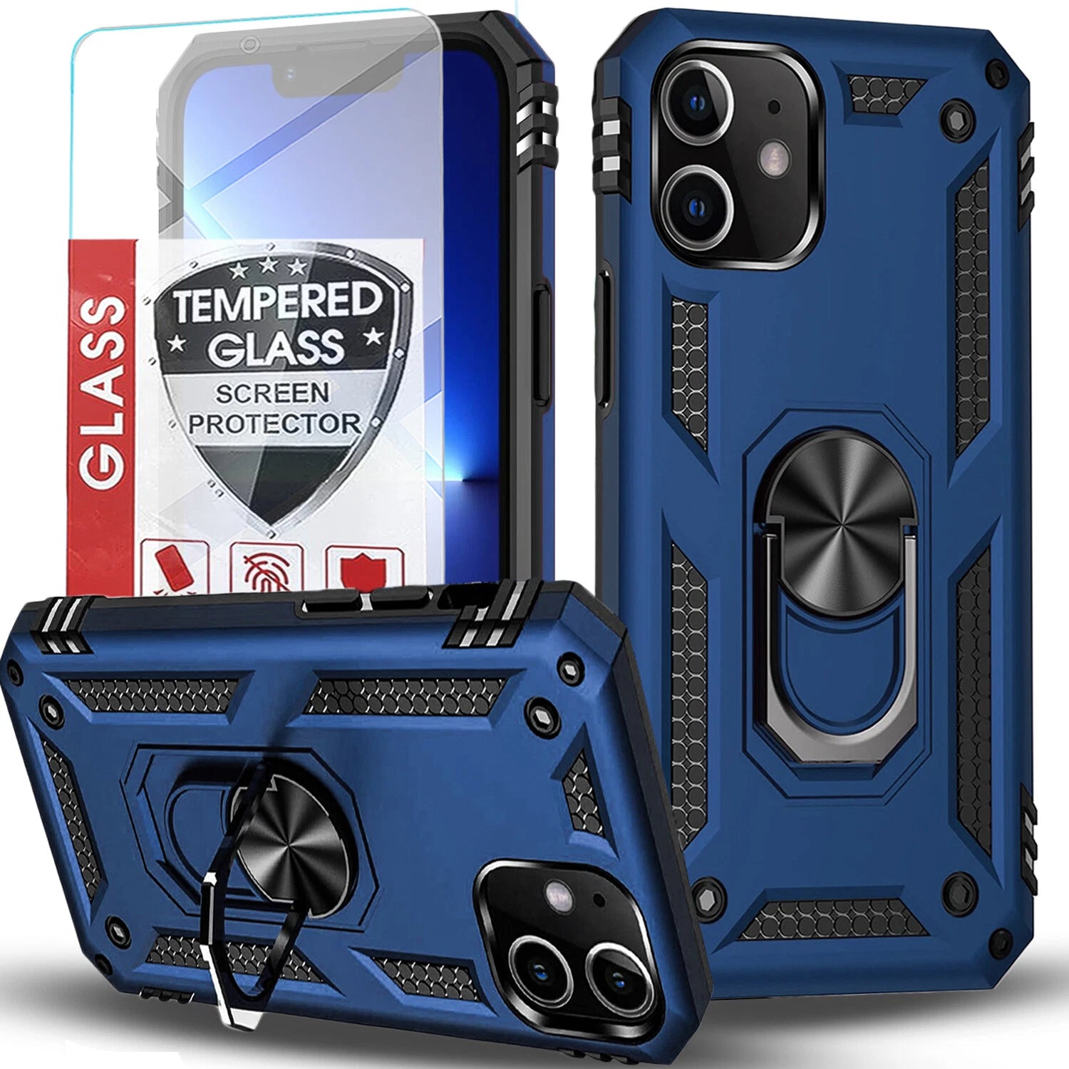 For iPhone 12 Case /12 Pro Max/Mini/ Phone Cover Shockproof Stand + Glass Screen