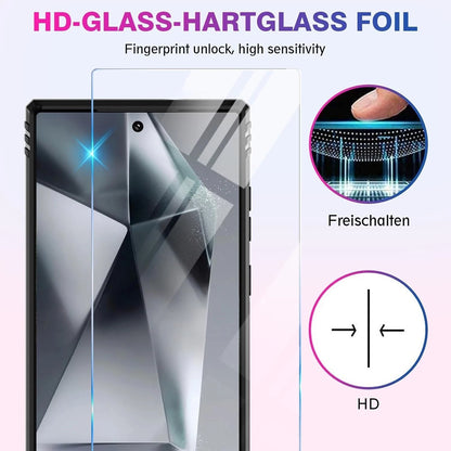 HD tempered glass phone screen protector with fingerprint unlock feature and high sensitivity for Samsung Galaxy S series.