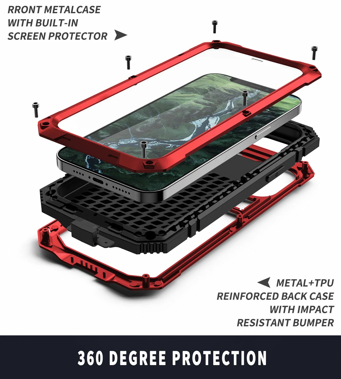 Heavy Duty Armor Metal Screen Glass Stand Case for iPhone 17 Pro Max 16 15 14 13