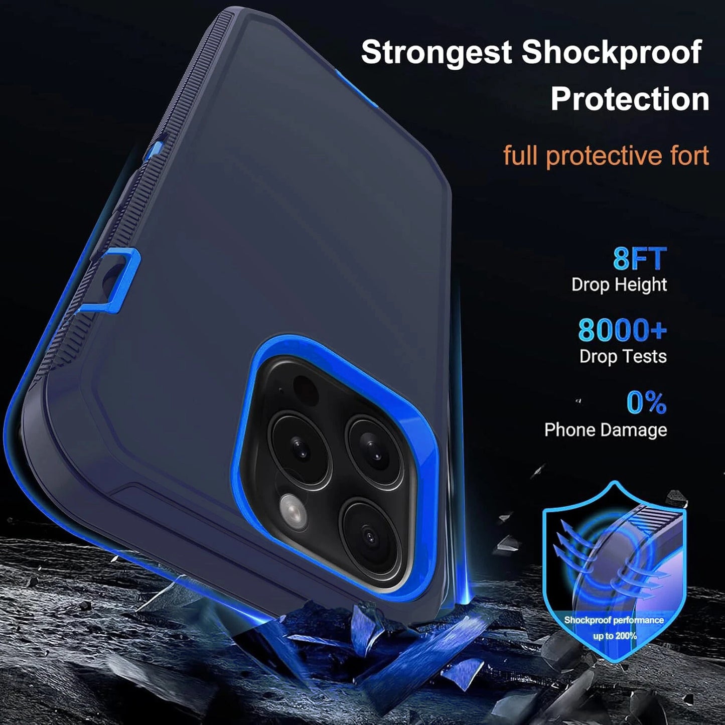 For iPhone 16 Pro Max/16 Pro 15 14 13 11 Case Phone Shockproof Cover+Screen Glas