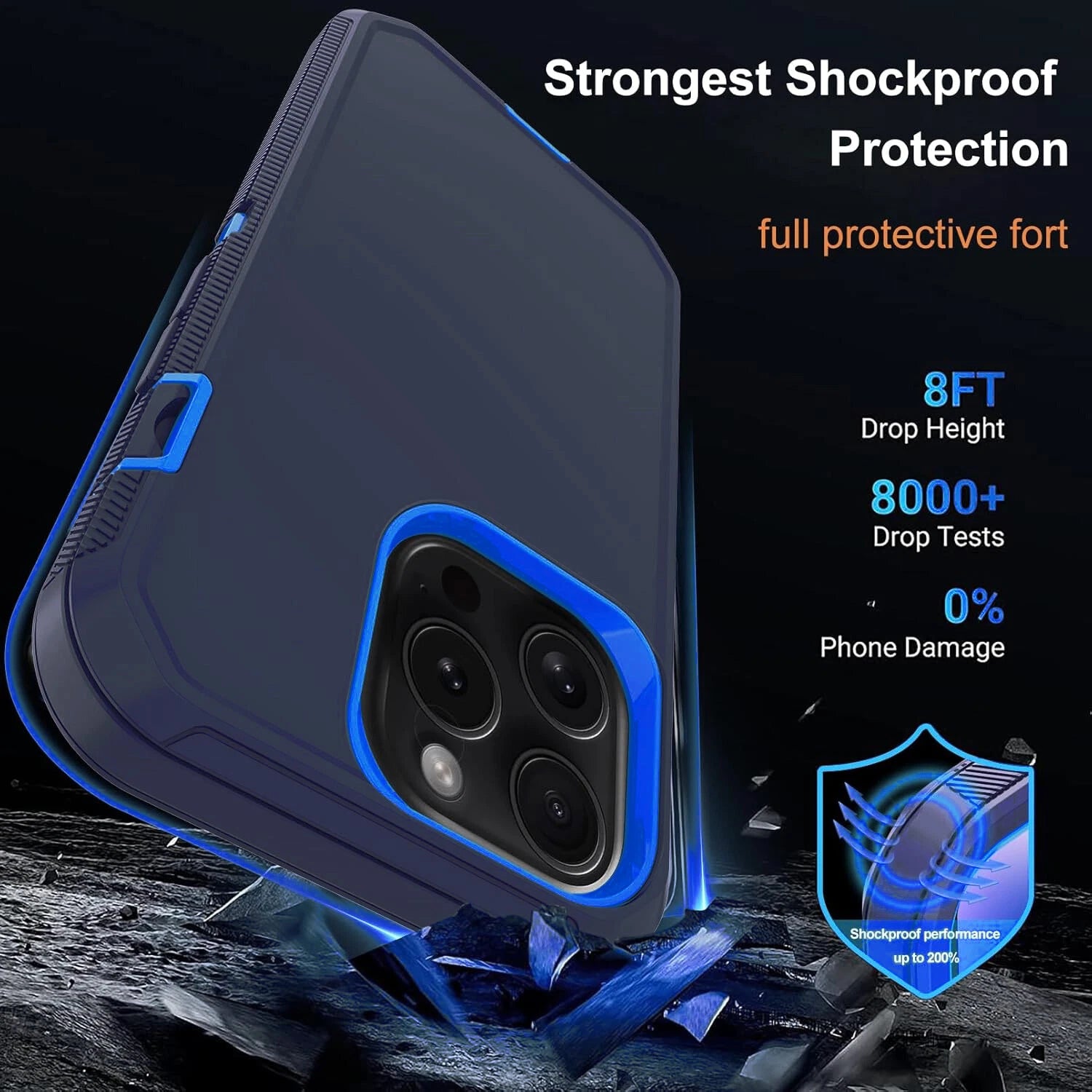 For iPhone 16 Pro Max/16 Pro 15 14 13 11 Case Phone Shockproof Cover+Screen Glas