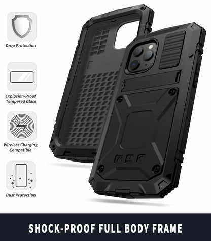 Heavy Duty Armor Metal Screen Glass Stand Case for iPhone 17 Pro Max 16 15 14 13