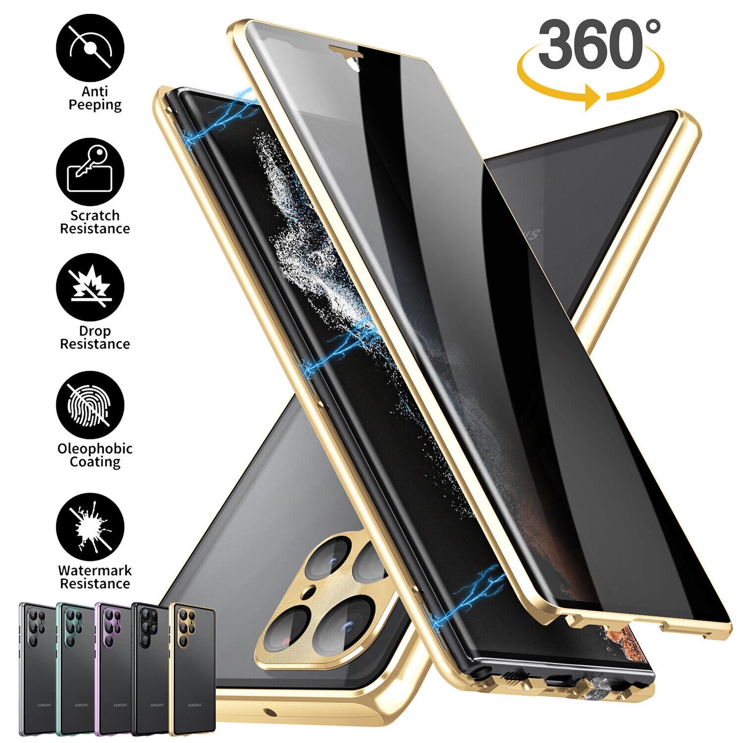 For Samsung Galaxy S25 Ultra S24+ S23 S22 S21 360�� Anti-Spy Magnetic Glass 