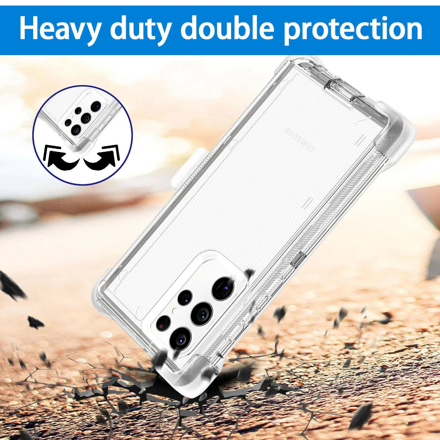 For Samsung Galaxy S25 S24 S23S22+ Ultra Shockproof Heavy Duty Clear Case + Clip