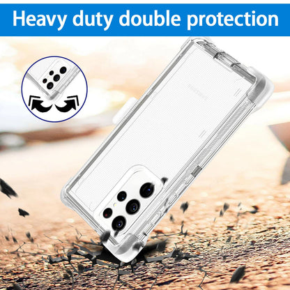 For Samsung Galaxy S25 S24 S23S22+ Ultra Shockproof Heavy Duty Clear Case + Clip