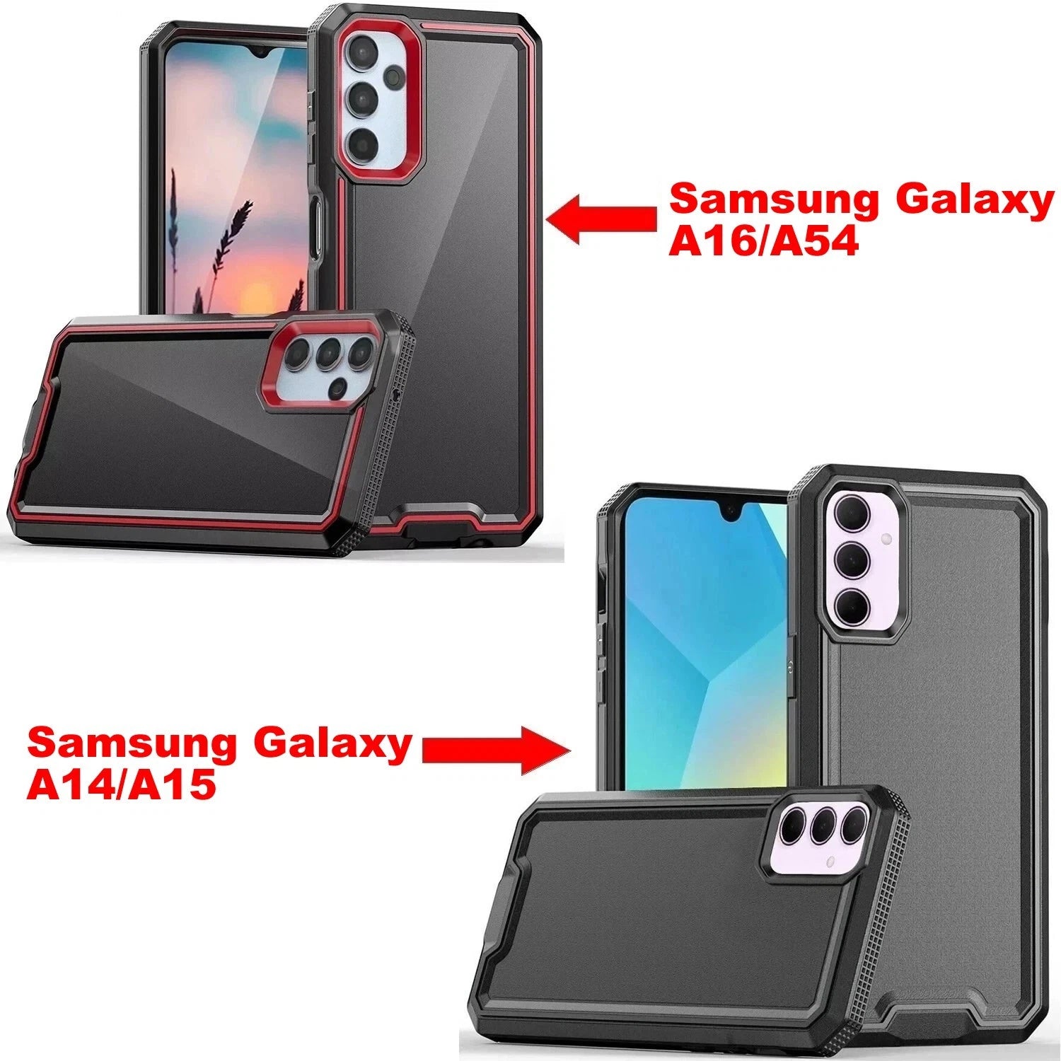 For Samsung Galaxy A16 A14 A15 A54 5G Phone Case PC+TPU Cover +Tempered Glass