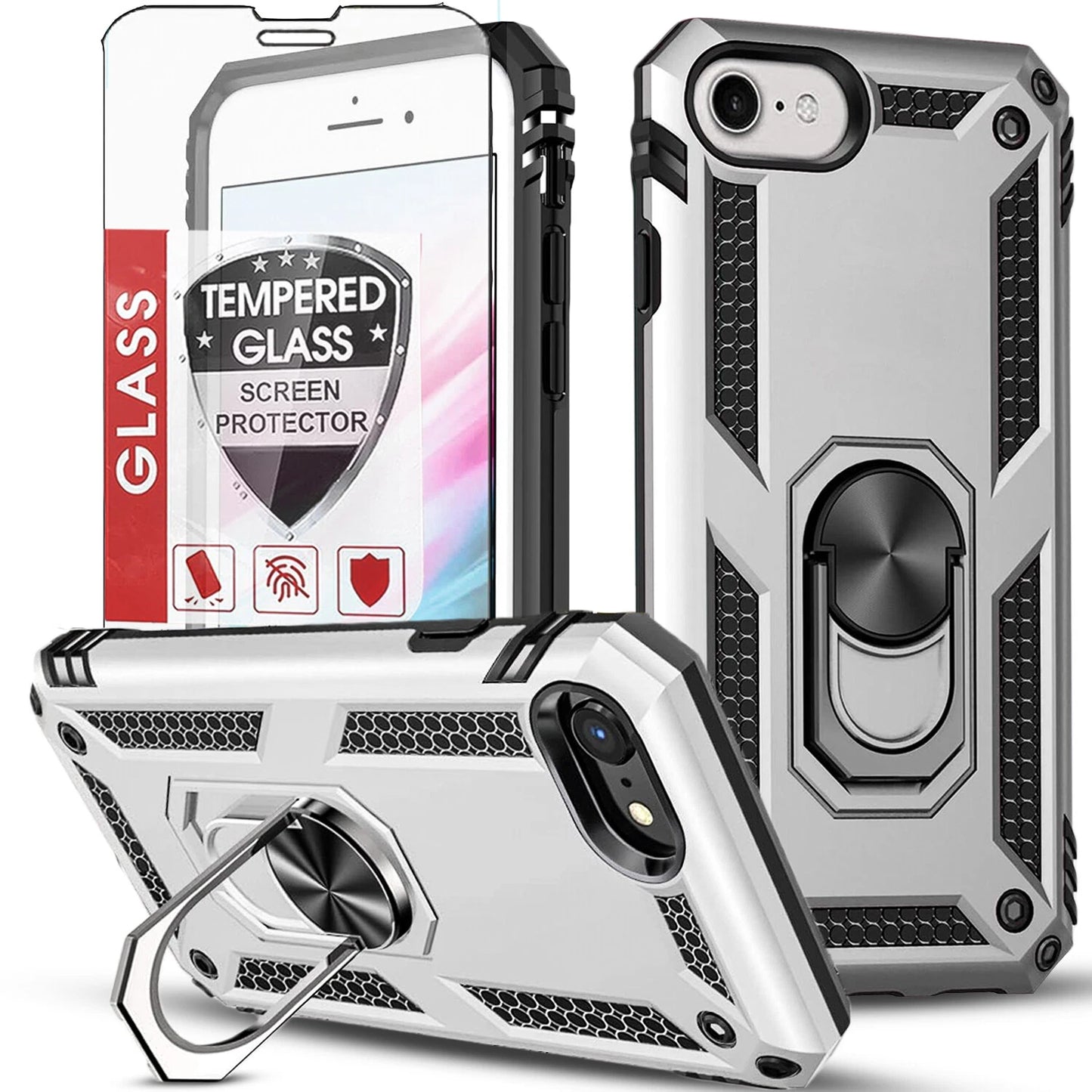 For iPhone SE Case /8/7/Plus/6S/SE 2020/Phone Cover Shockproof + Tempered Glass