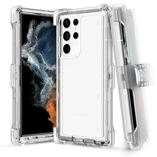 For Samsung Galaxy S25 S24 S23S22+ Ultra Shockproof Heavy Duty Clear Case + Clip