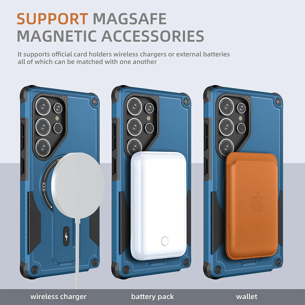 For Samsung Galaxy S25 Ultra S24 A17 A16 A25 A36 Shockpoof Mag Safe Stand Case