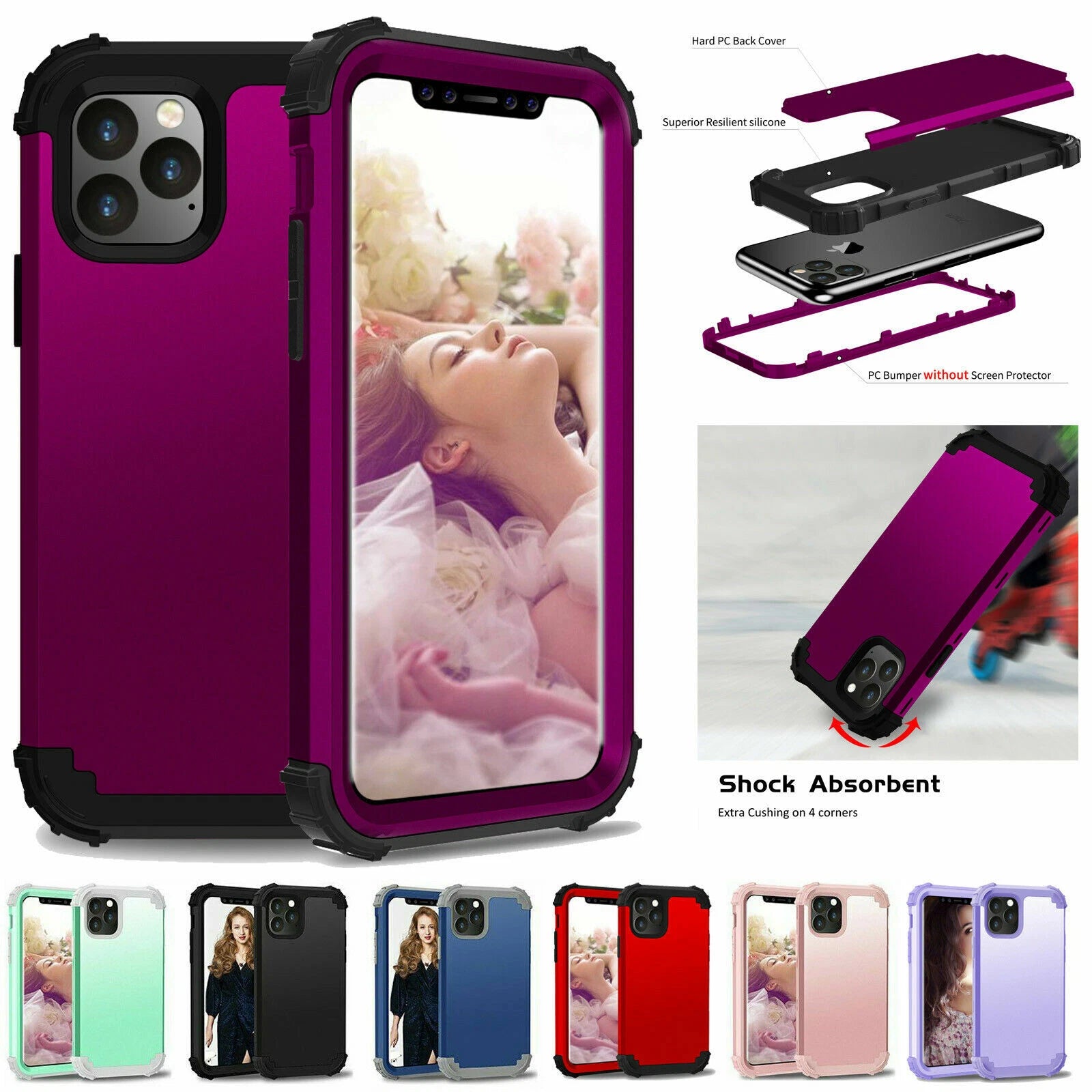 For iPhone 16e 16 17 Pro Max 15 14 13 12 11 Shockproof Rubber Hybrid Armor Case