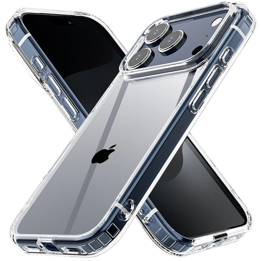 Clear shockproof slim rugged bumper case with camera cutout and side button protection for iPhone 17 Pro Max.