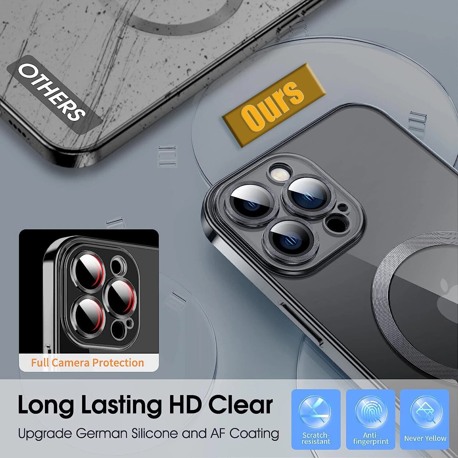For iPhone 16 15 14 13 12 11 Pro Max Mag Safe Shockproof Case Camera Lens Cover