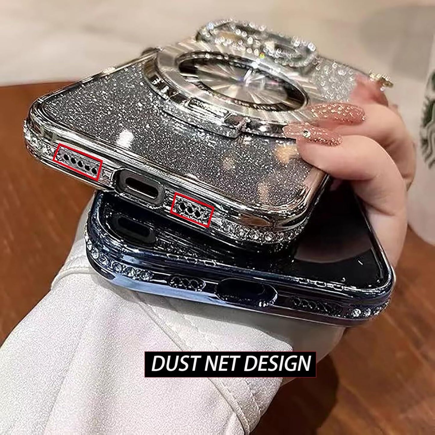 For iPhone 17 16 Pro Max 15 14 13 12 11 Glitter Bling Diamond Mag Safe Ring Case