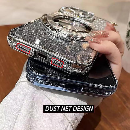 For iPhone 17 16 Pro Max 15 14 13 12 11 Glitter Bling Diamond Mag Safe Ring Case