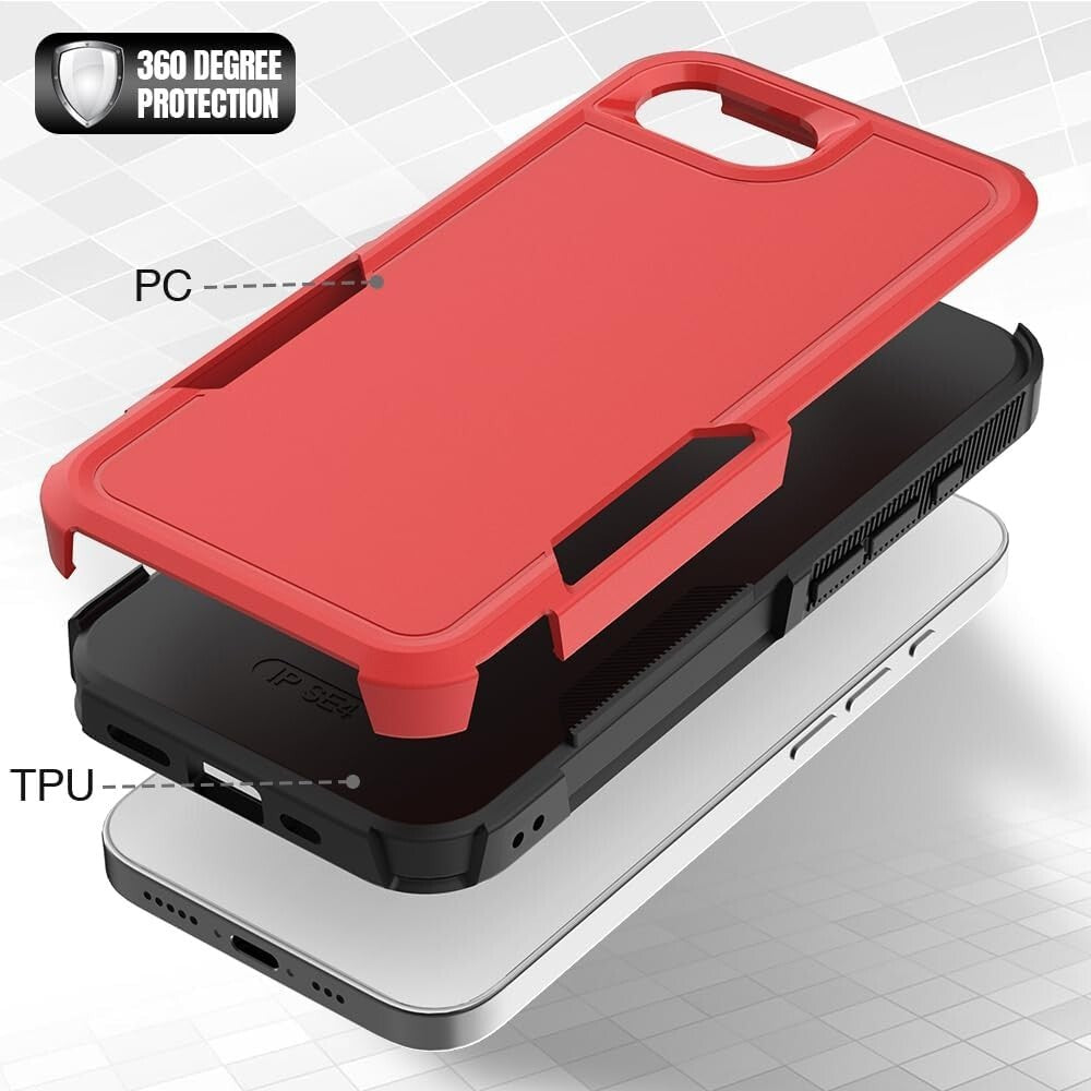 Apple iPhone 16e Heavy Duty Rugged Case - Dual Layer Shockproof Cover with Tempered Glass Protector