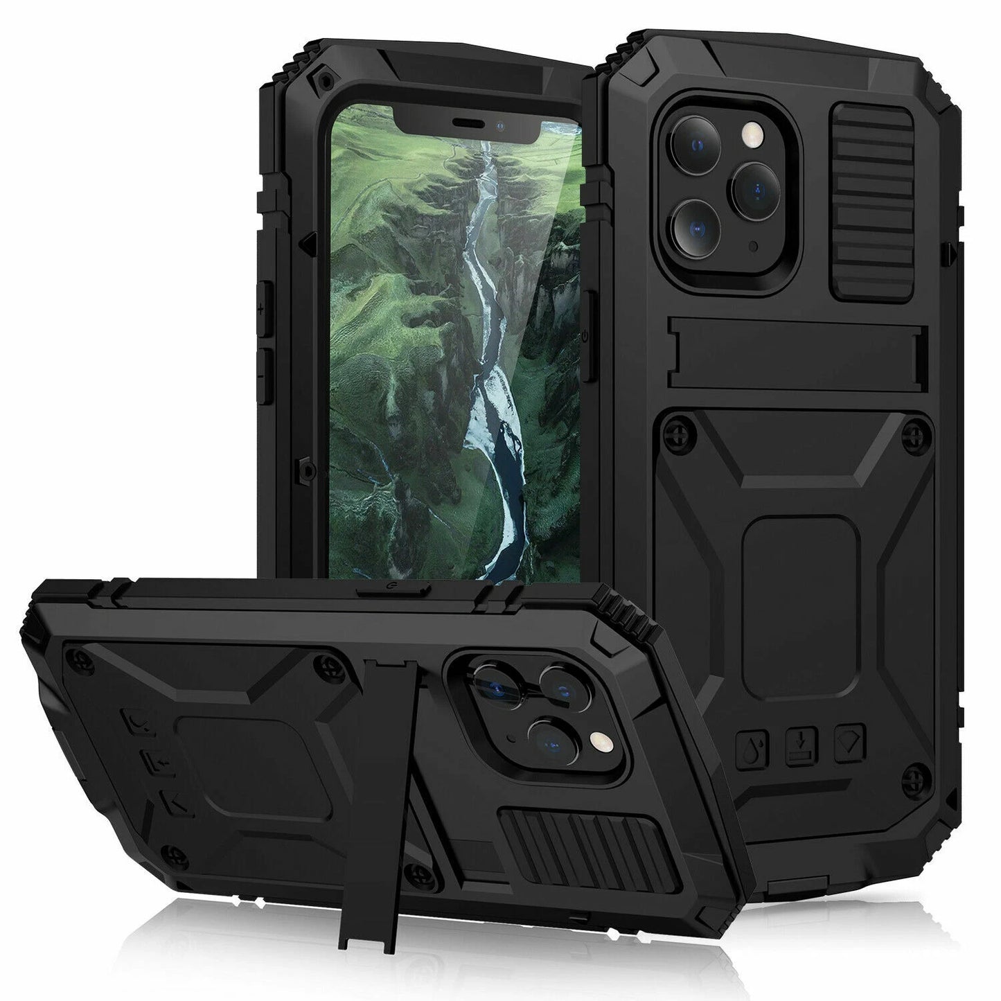 Heavy Duty Armor Metal Screen Glass Stand Case for iPhone 17 Pro Max 16 15 14 13