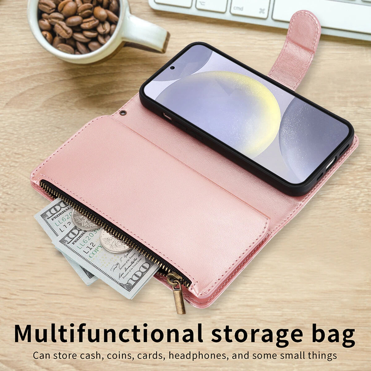 Leather Zipper Wallet Phone Case For Samsung Galaxy S25 S24 Ultra S23 S22 S21 FE