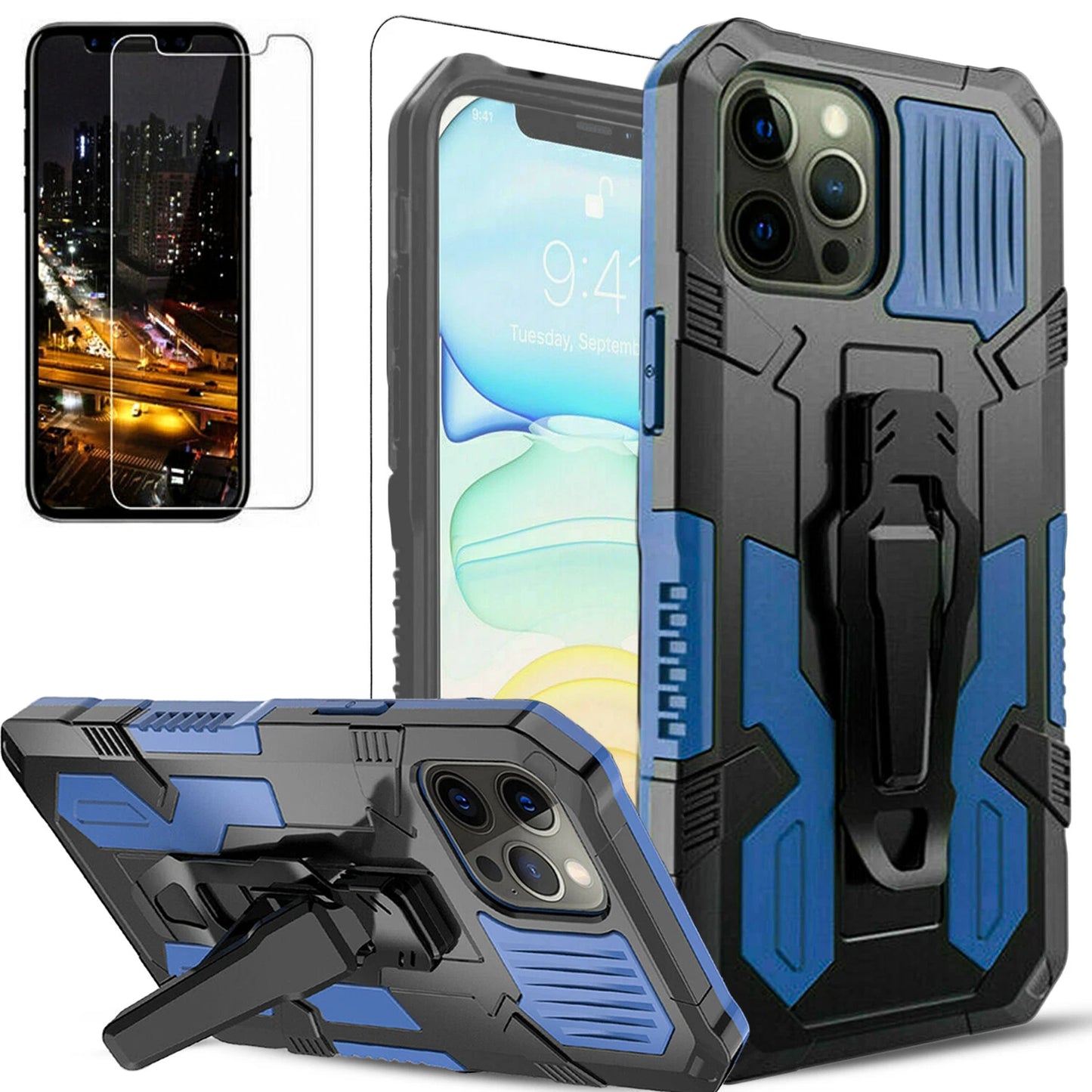 For iPhone 12 Case /12 Pro Max/Mini/ Phone Cover Shockproof Stand + Glass Screen