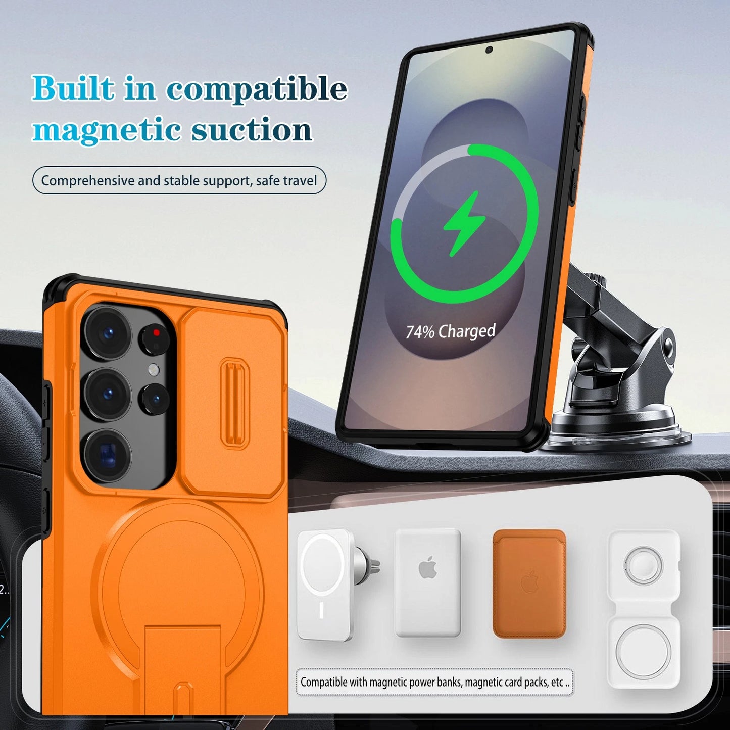 For Samsung Galaxy S25FE S24 S25 Ultra Shockproof Mag Safe Stand Slide Lens Case