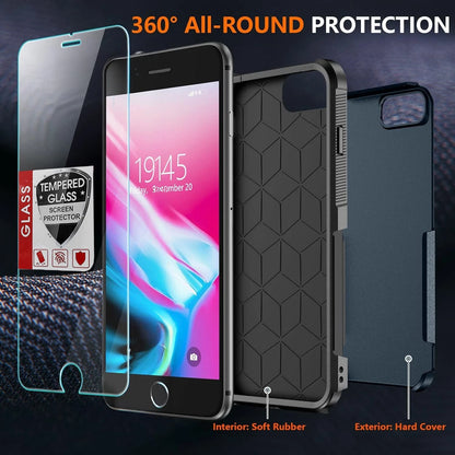 For iPhone 7 8 Plus SE 2nd 3rd Case Shockproof Phone Cover + Tempered Glass