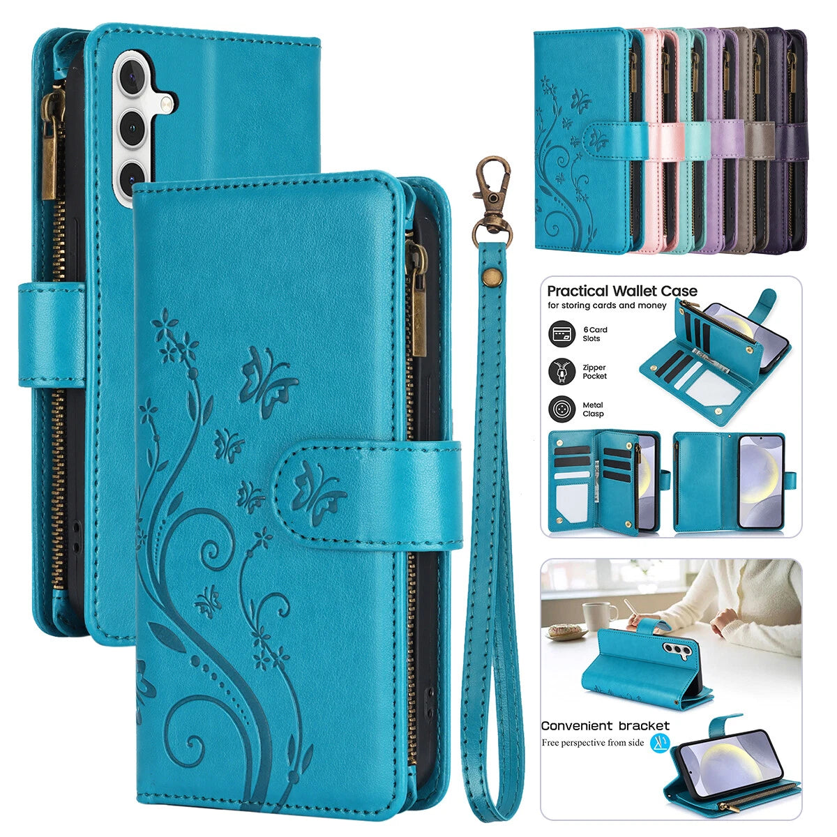 Leather Zipper Wallet Phone Case For Samsung Galaxy S25 S24 Ultra S23 S22 S21 FE