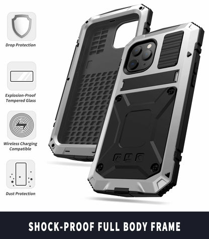 Heavy Duty Armor Metal Screen Glass Stand Case for iPhone 17 Pro Max 16 15 14 13