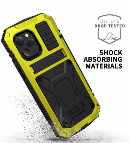 Heavy Duty Armor Metal Screen Glass Stand Case for iPhone 17 Pro Max 16 15 14 13