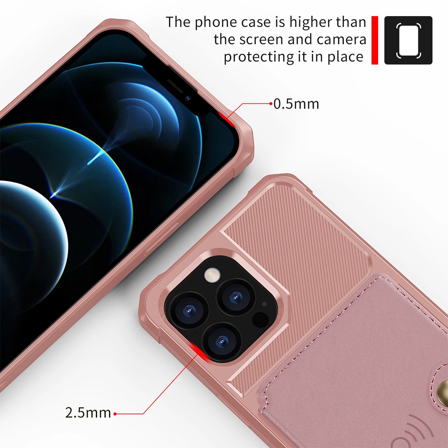 Premium Leather Wallet Case with Card Holder for iPhone 17 Pro Max, 16, 15, 14, 13, 12, 11, XR