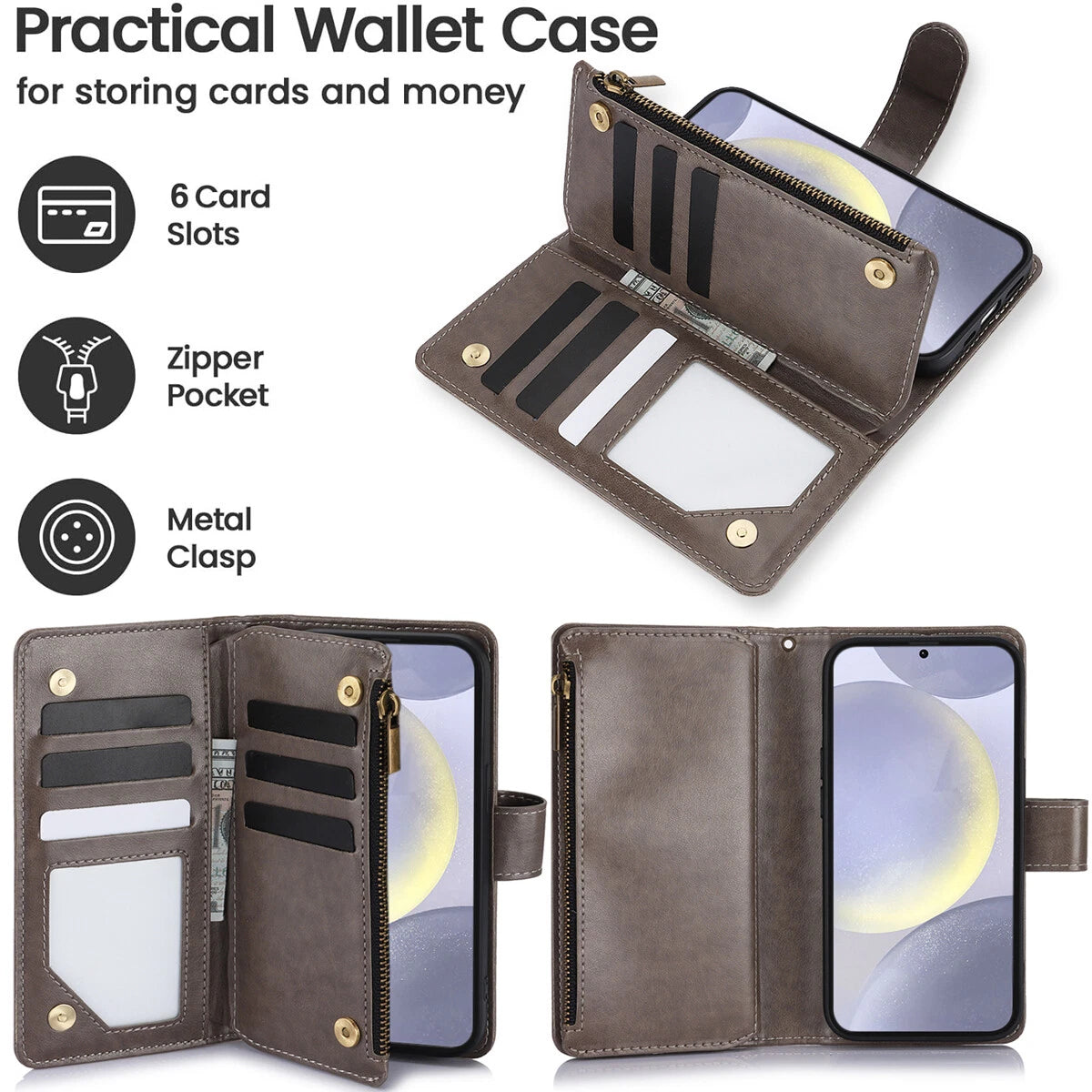 Leather Zipper Wallet Phone Case For Samsung Galaxy S25 S24 Ultra S23 S22 S21 FE