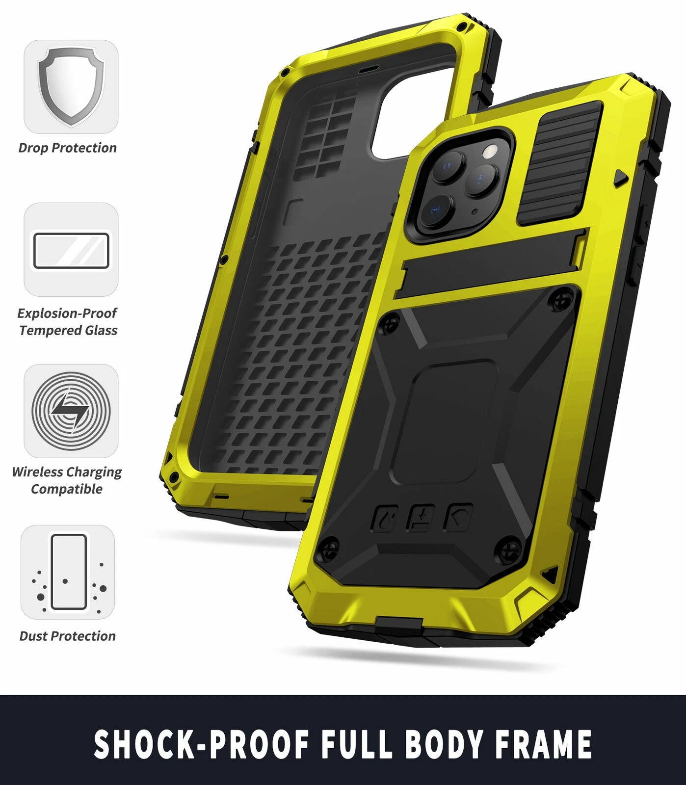Heavy Duty Armor Metal Screen Glass Stand Case for iPhone 17 Pro Max 16 15 14 13