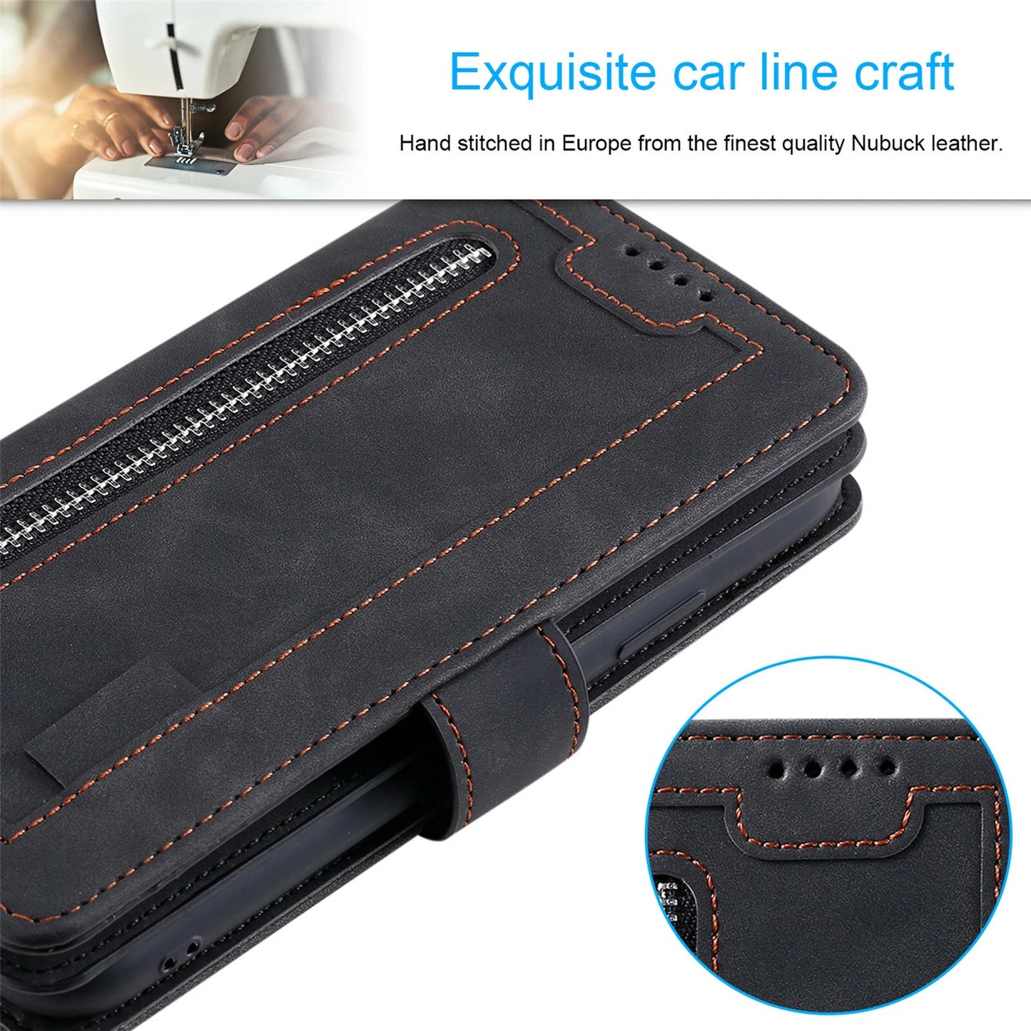 Zipper Leather Wallet Case For iPhone 16 15 17 Pro Max 14 13 12 11 Flip Cover