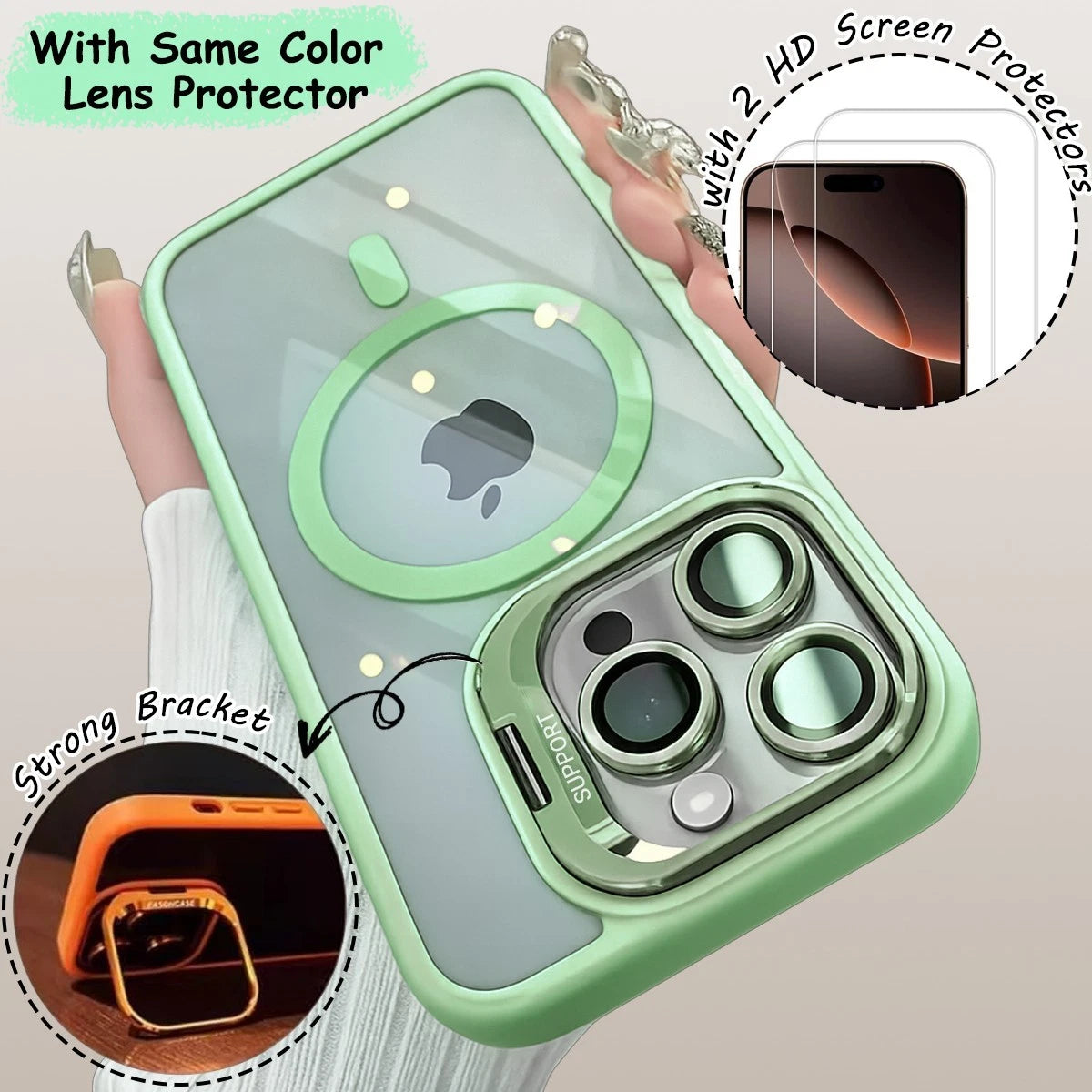 For iPhone 17 16 15 14 13 12 Pro Max Shockproof Mag Case + Lens Screen Protector