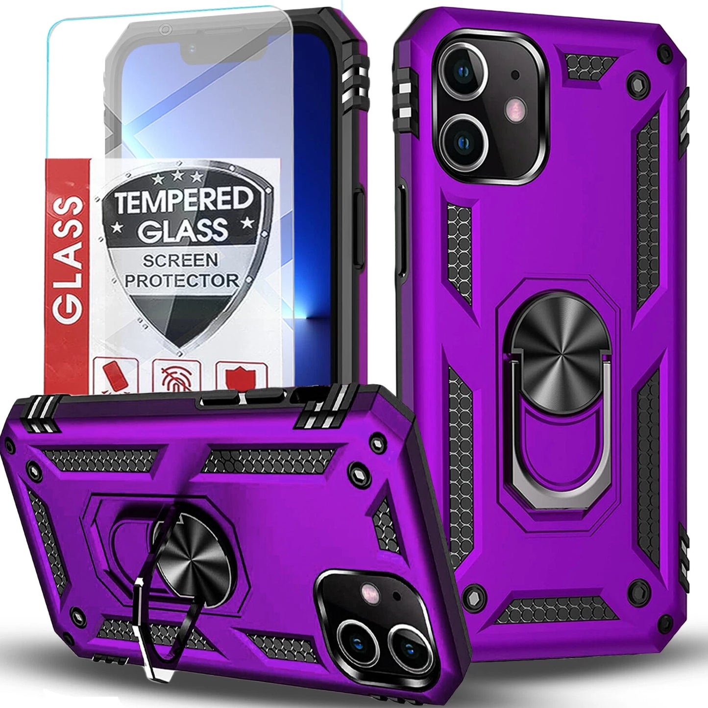 For iPhone 12 Case /12 Pro Max/Mini/ Phone Cover Shockproof Stand + Glass Screen