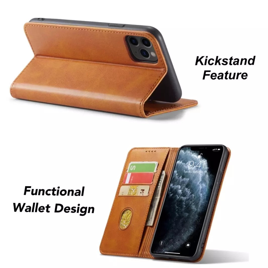 For iPhone 17 16 15 14 13 12 Plus Pro Max Air Leather Magnetic Flip Wallet Case