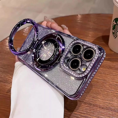 For iPhone 17 16 Pro Max 15 14 13 12 11 Glitter Bling Diamond Mag Safe Ring Case