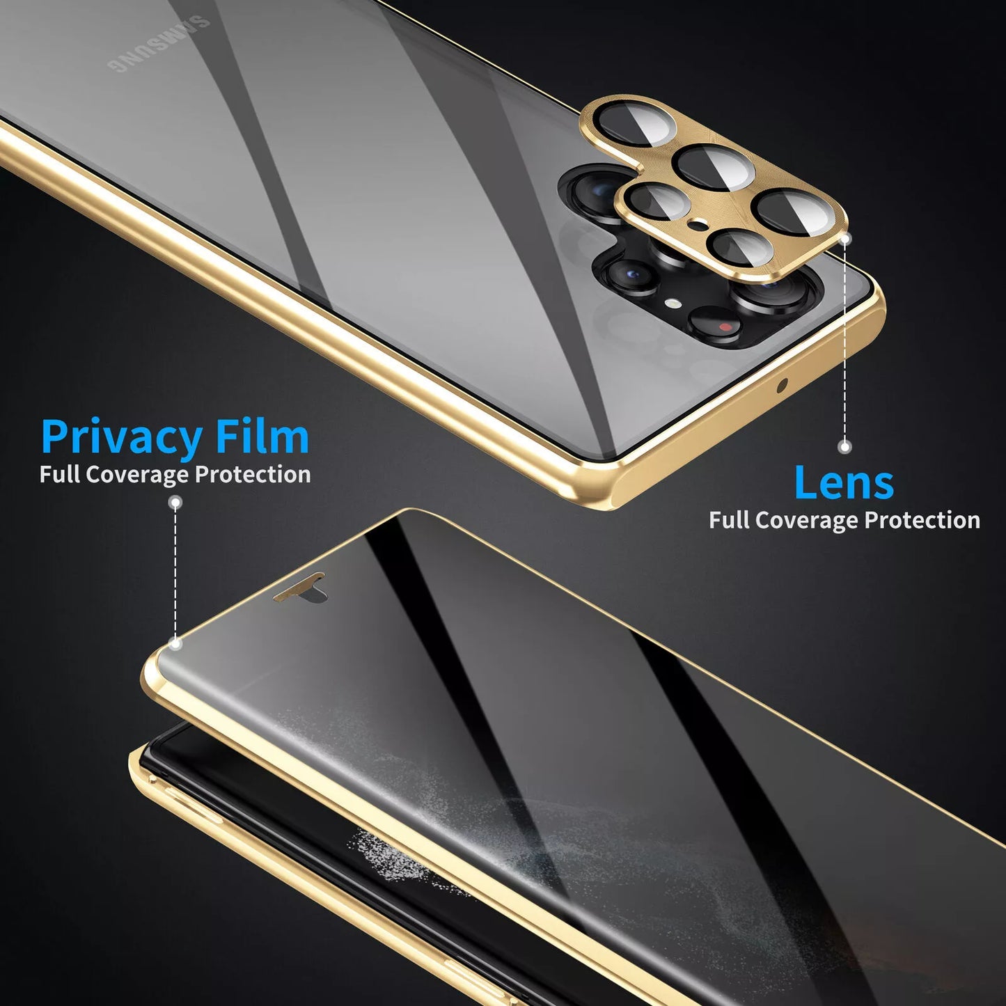 For Samsung Galaxy S25 Ultra S24+ S23 S22 S21 360�� Anti-Spy Magnetic Glass 