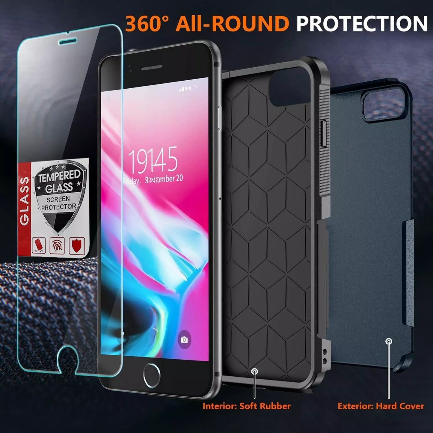 For iPhone 7 8 Plus SE 2nd 3rd Case Shockproof Phone Cover + Tempered Glass