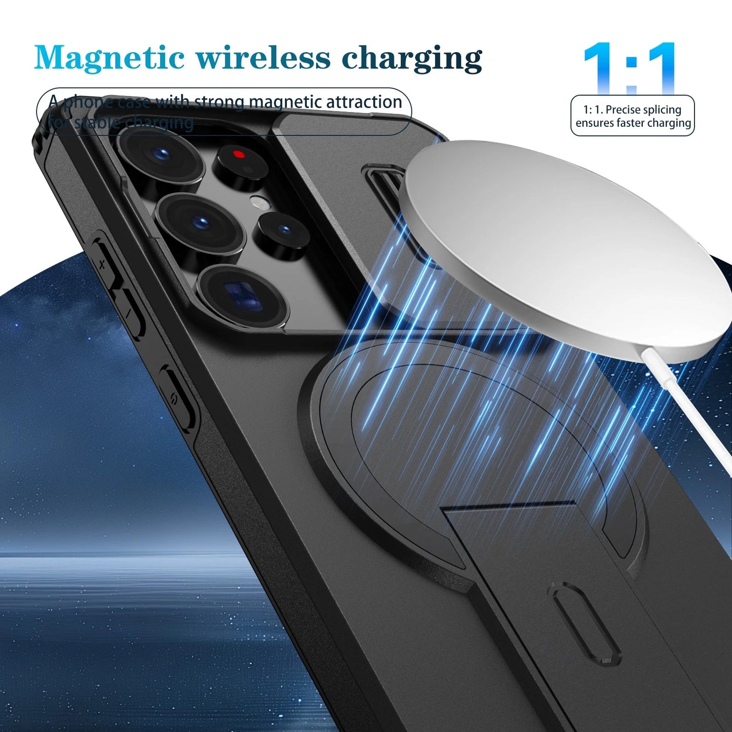 For Samsung Galaxy S25FE S24 S25 Ultra Shockproof Mag Safe Stand Slide Lens Case