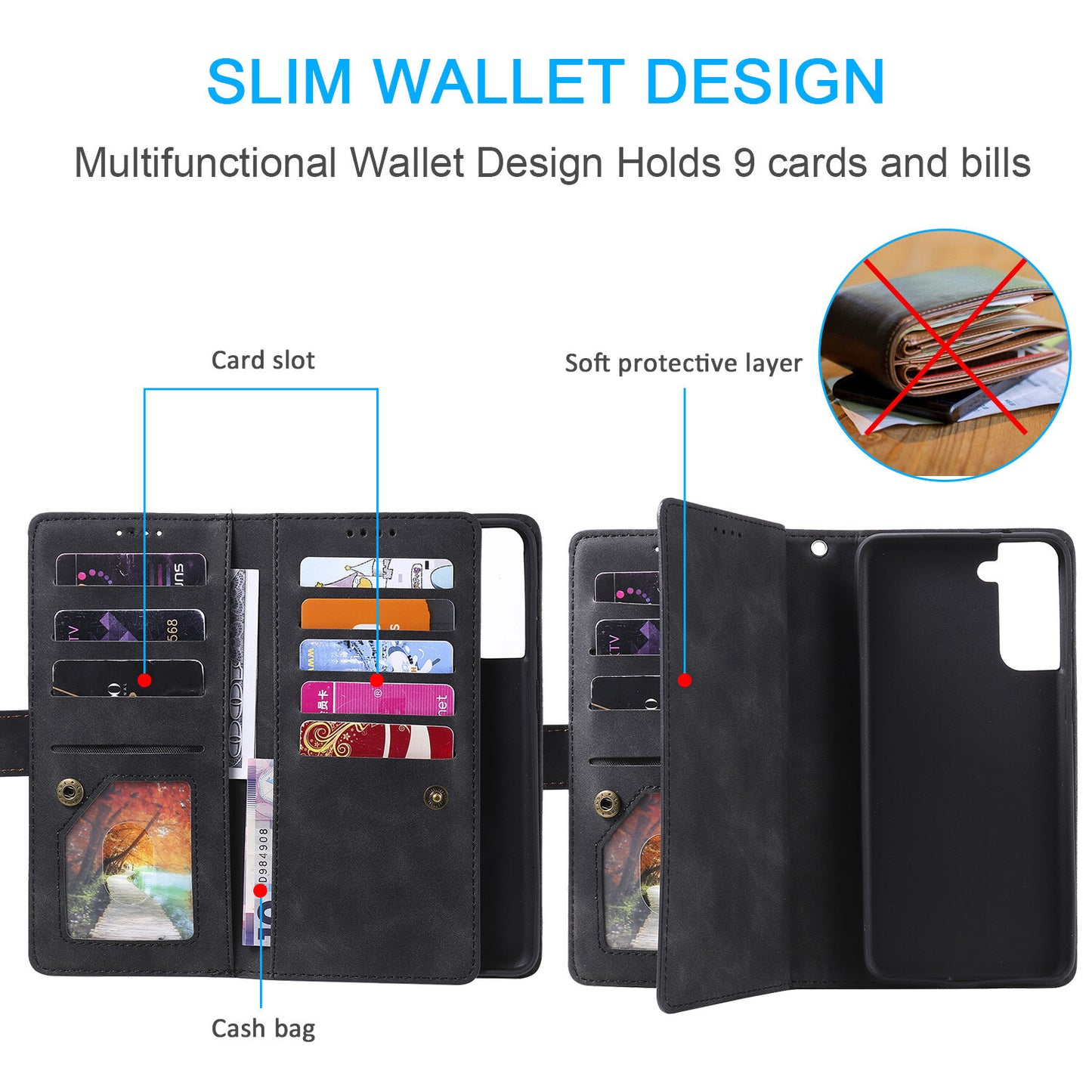 Zipper Leather Wallet Case For Samsung Galaxy S25 S24 S23 S22 Ultra Plus S21 S20
