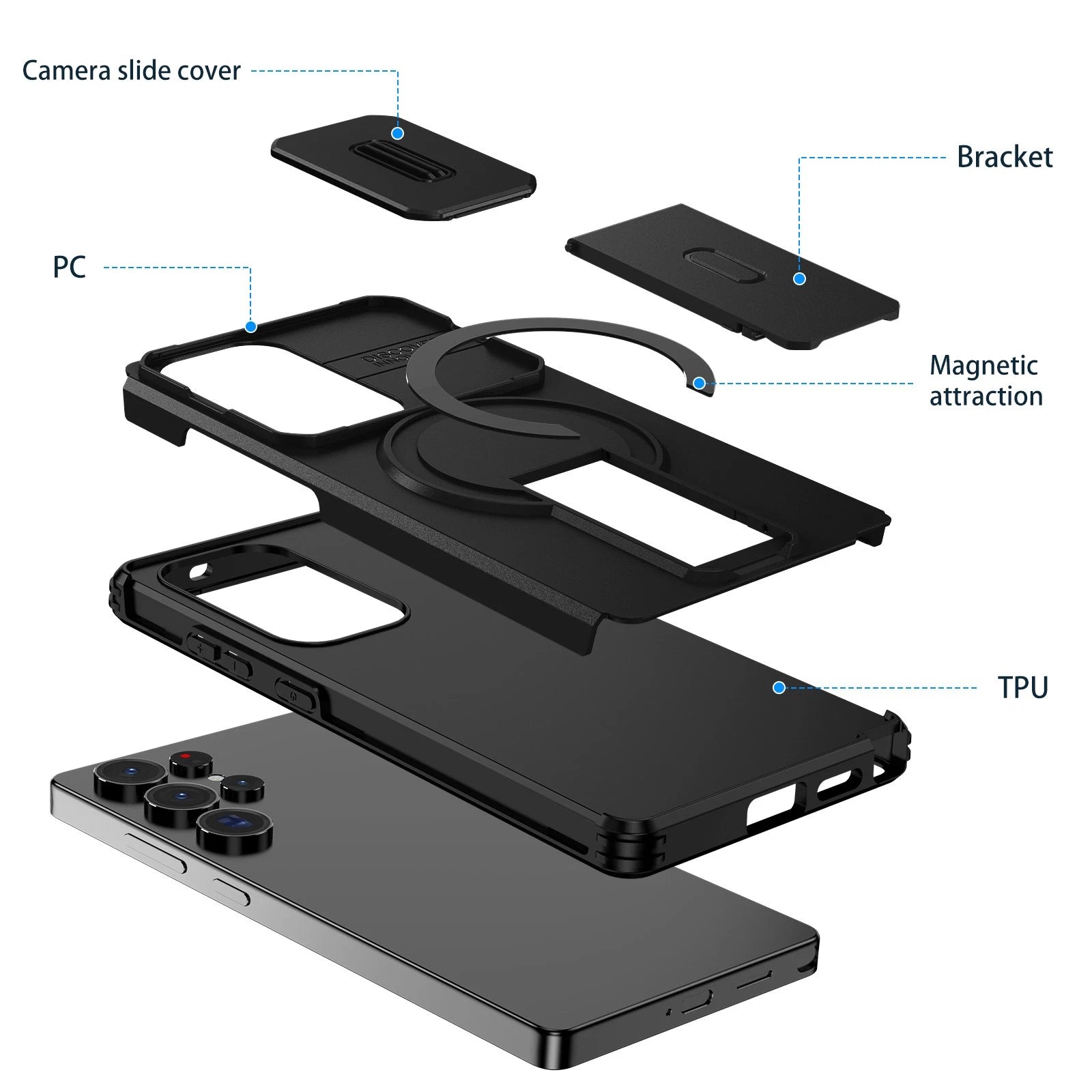 For Samsung Galaxy S25FE S24 S25 Ultra Shockproof Mag Safe Stand Slide Lens Case