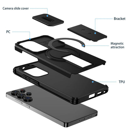 For Samsung Galaxy S25FE S24 S25 Ultra Shockproof Mag Safe Stand Slide Lens Case