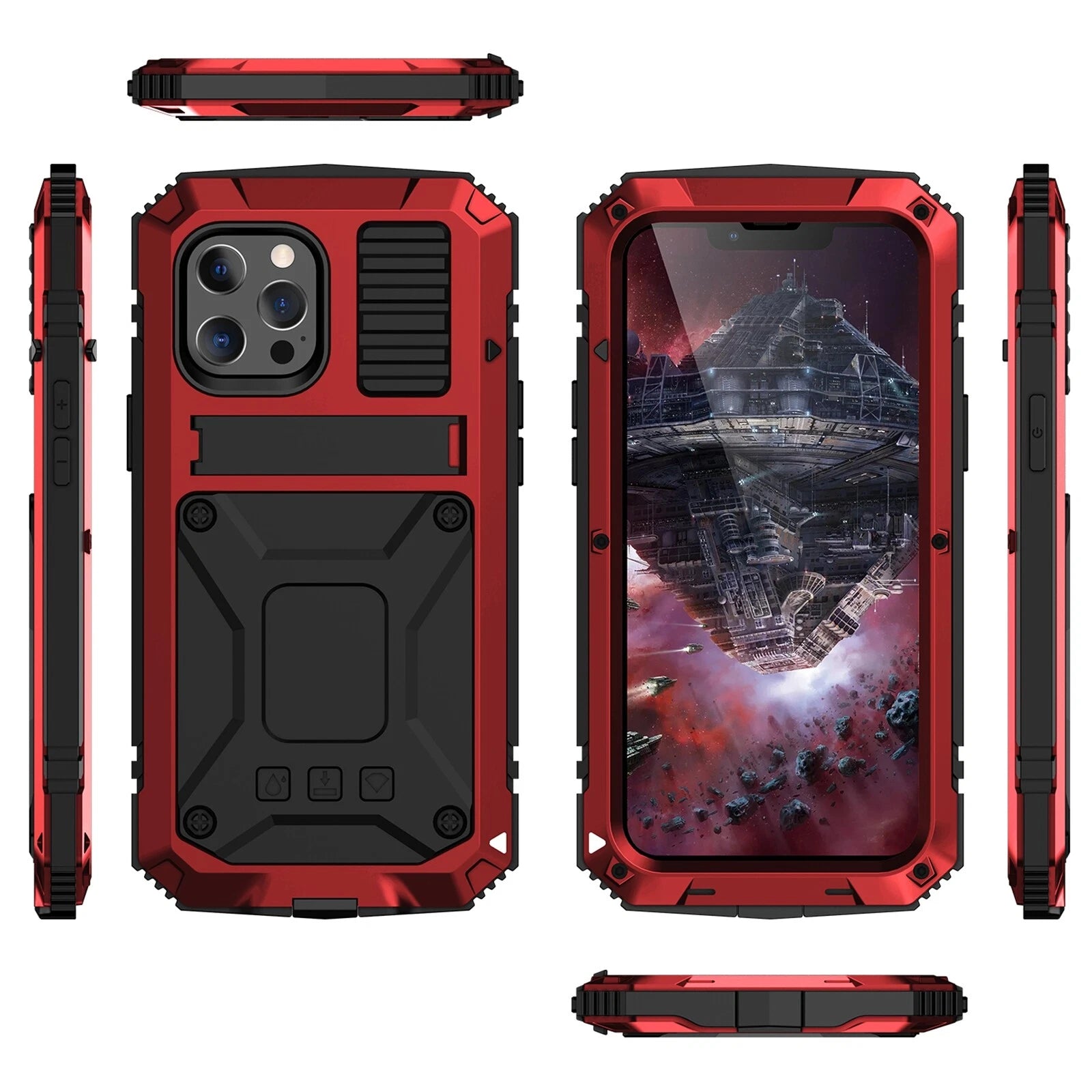 Heavy Duty Armor Metal Screen Glass Stand Case for iPhone 17 Pro Max 16 15 14 13