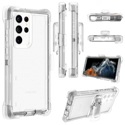 For Samsung Galaxy S25 S24 S23S22+ Ultra Shockproof Heavy Duty Clear Case + Clip